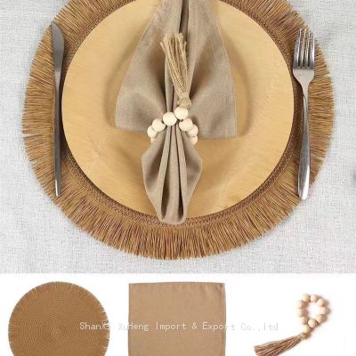 Cheap Wholesale Round Shaped Gold Place Mat Napkin Cloth And Pearl Napkin Ring For Wedding Budget Event Decoration