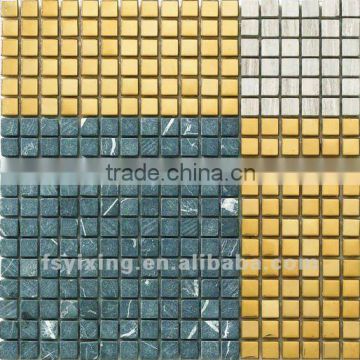 grey mixed gloden yellow stainless steel mosaic steel tile