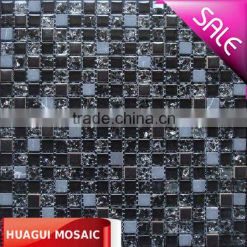 Black cracked glass and black marble mix ceramic mosaic tiles for kitchen backsplash HG-815203