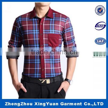 Special shirt for men plaid long-sleeved shirt fashion pocket design