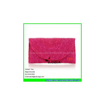 Rose Red Wheat Straw Clutch Handbag