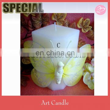Yellow Nylon butterfly wedding pillar candle