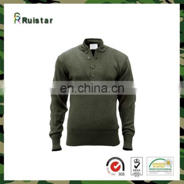 Army Green 100% Cotton Sweater with Button Closure