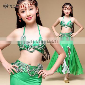 ET-135 Newest arrival satin beaded children belly dance costume with bra and belt set