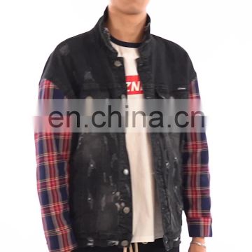 DiZNEW GuangZhou Wholesale Patchwork Sleeve Quilted denim Mens Jackets