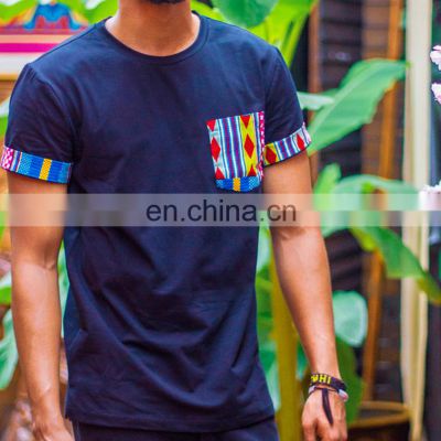 2021 Wholesale Custom T Shirt African Mens Shirt Short Sleeve Blue Summer Casual T Shirt