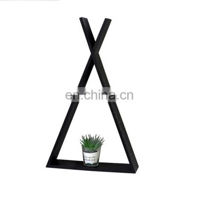 New design black wooden book sundries shelf wall mounted home decoration