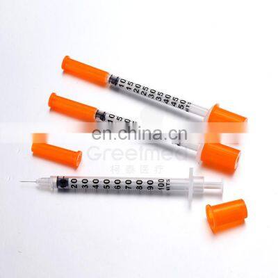 Greetmed Disposable Best Price Orange 31G 100 i.u 1ml 0.5ml Insulin Syringe Syringe with needle