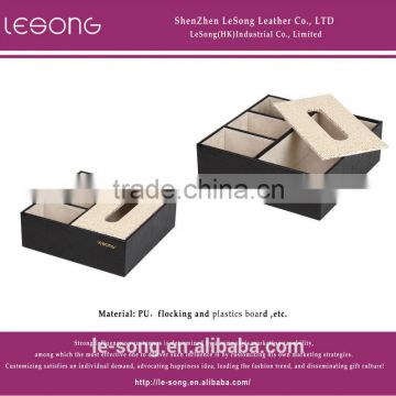 Custom Leather PU Tissue Holder Tissue Box With Three Grids