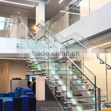 Luxury double stringer glass stairs with laminated glass step