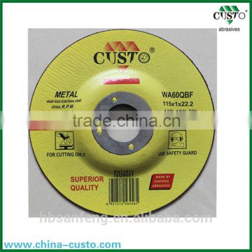 115x1.0x22.2mm T42 Cutting Discs High quality Depressed Centre For Stainless steel of Yellow Color