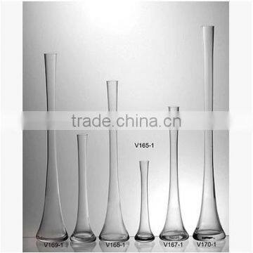 Long neck clear glass flower vase for home decoration table centerpieces