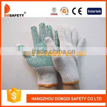 DDSAFETY 2017 7G Bleach Cotton String Knitted Gloves with Green Pigment on Palm Safety Gloves