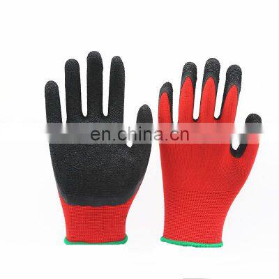 Slip Resistant Latex Coated Fishing Gloves Red Polyester Knitted Fiber Textured Rubber Dipped Gardening Safety Work Gloves
