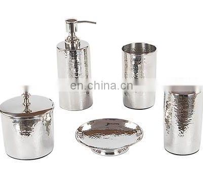 silver plated hammered bathroom set