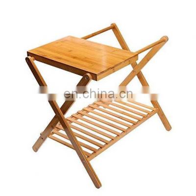 Natural Folding Luggage Rack with Storage Shelf, Bamboo Suitcase Luggage Stand for Bathroom Bedroom Living Room Guest Room