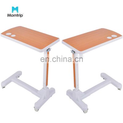 Manufacturer Directly Supply Durable Hospital ABS Height Adjustable Bedside Over Bed Tray Table With Wheels