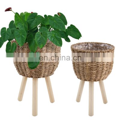Best Seller Wicker Planter Basket Plant Stand Removable Legs Seagrass Planter Storage Basket Plant Holder Wholesale