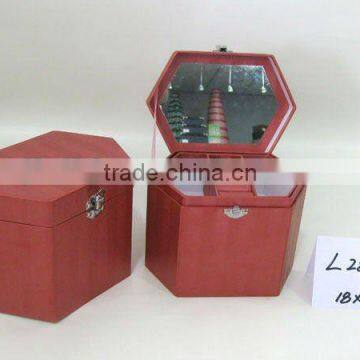 Red jewellery box with mirror and metal lock