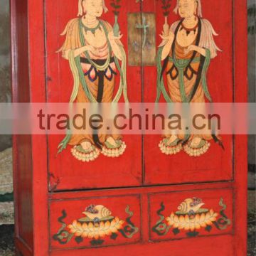 Chinese antique red wedding cabinet with painting