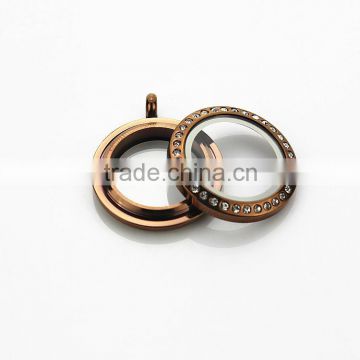 25mm Chocolate Color 316L Stainless Steel Screw Rhinestone Glass Floating Charms Locket
