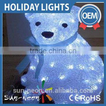 Outdoor Christmas Decoration LED White Bear Motif lights with Blue Bowknot