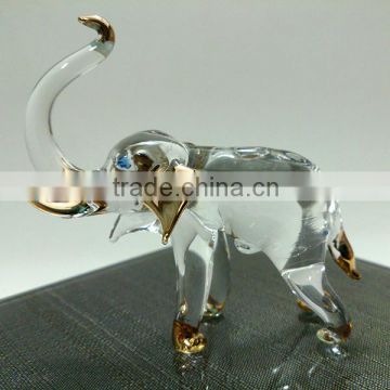Crystal Elephant Hand Blown Clear Glass Art Gold Trim Figurines Home Decor / Wild animals Collection / Gift