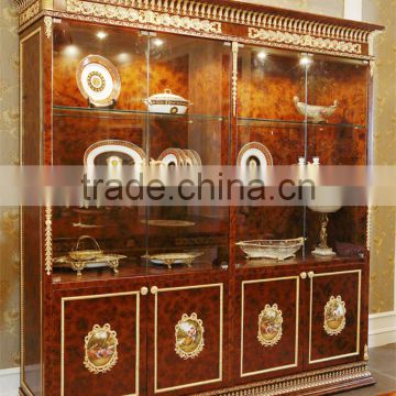 Luxury French Baroque Style Dining Room Glass Sideboard & Hutch/ 4-Door Handmade Carved Kitchen Cupboard Furniture
