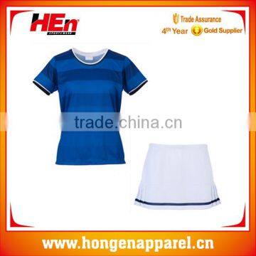 Hongen customized ladies tennis wear cotton reactive/Girls Tennis Shirts blue color