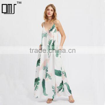 NEWEST floral print maxi dress,women spaghetti straps deep V-neck dress