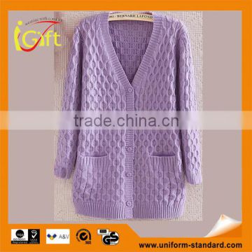 2014 hot sell wholesale high quality cotton v-neck long sleeve knitting cardigan for women