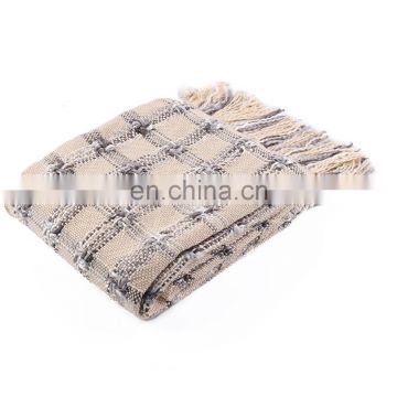 100%Acrylic Thick Beige Woven Check Pattern South Korean Style Blanket