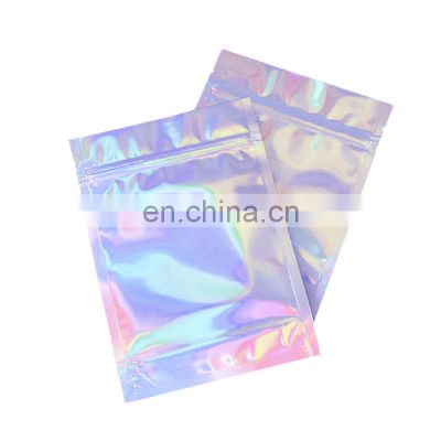 custom Hologram packaging cosmetic transparent Zipper lock plastic Mylar holographic bag sealed