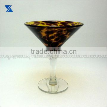 martini glass stemware, wine glass drinking glass hand blown amber tortoise