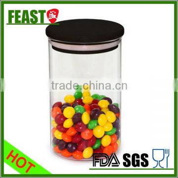 2015 food grade hot selling customized glass jar with black lid