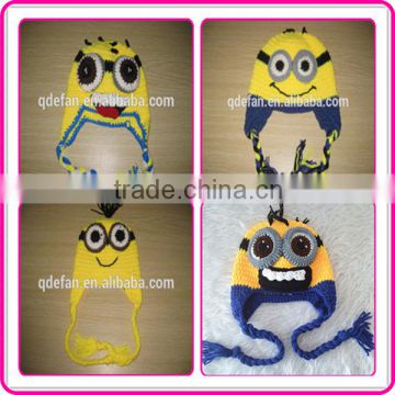 wholesale kids character minion crocheted hats hand crochet knitting winter caps for boys