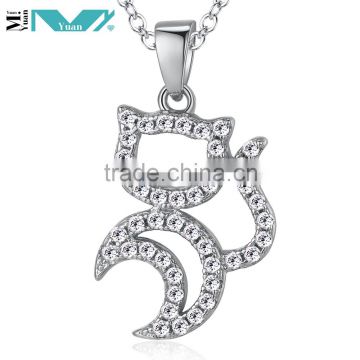 Real Pure 925 Sterling Silver Cute Cat Set CZ Pendant Animal Charms Necklace