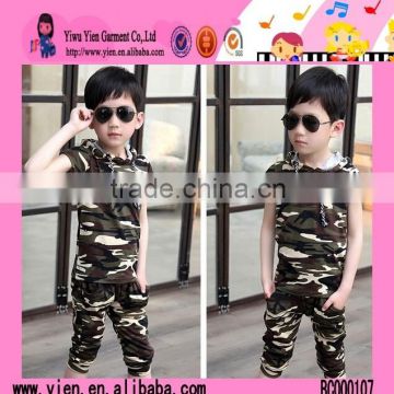 2015 Fashion Sunshine Boy Camouflage Clothes Two Piece Summer Sport Import Baby Clothes