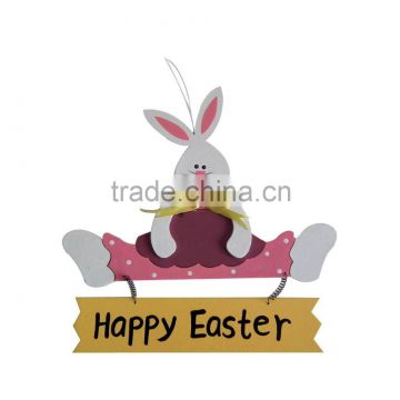 Easter Rabbit with happy wishes words on wooden door Hanging decoration