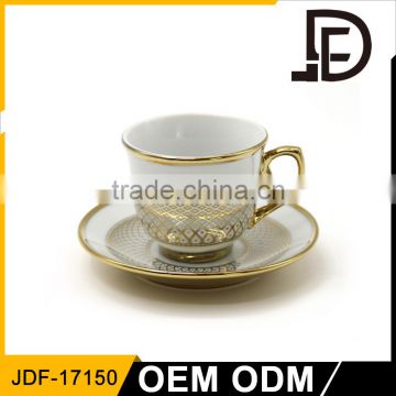 British royal design ceramic tea cups set / OEM fine porcelain coffee cups saucers