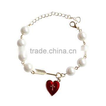 Cupid arrow love bracelet gold arrow red enamel cross heart charms pearl bead link bracelet