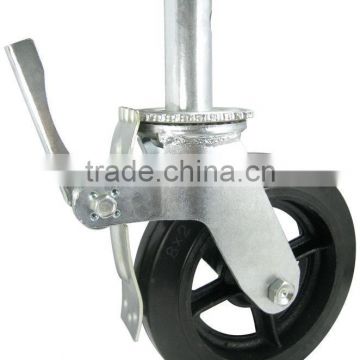 6" or 8" x 2" Black Rubber Mold-on Steel Wheel & Brake Rubber scaffolding casters