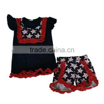 Yawoo cotton top match five star patterns shorts childrens boutique 4th of july outfits infant girl clothing
