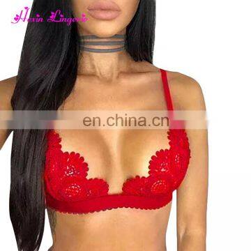 China Factory hot sexy red see through v neck bras lace bralette encaje