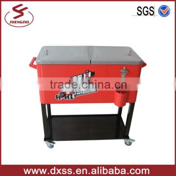 73L good printing metal outdoor travelling box cooler cooler cart (C-006)