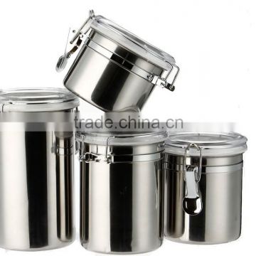 4 Pieces Stainless Steel Acrylic Canister Set with Locking Clamps