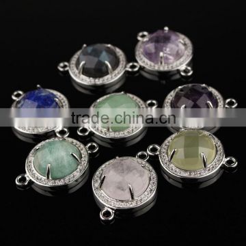 JF8561 New style cz pave bezel natural faceted crystal gemstone round connectors