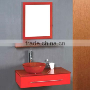 High Quality Tempered Bathroom Countertop Sink, Red Color Glass with Stainless Steel Holder