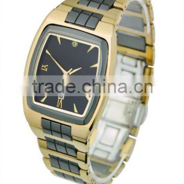 2012 Latest Fashionable Design Tungsten Wrist Watch With Ceramic And IP Gold Plating Band For Man