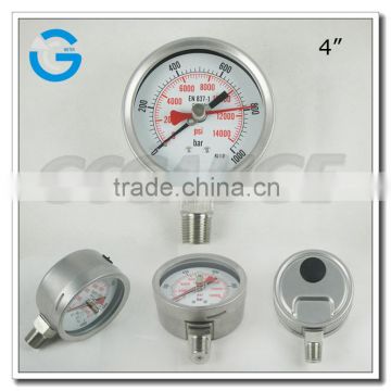 High quality all stainless steel bourdon tube adjustable point pressure gauge